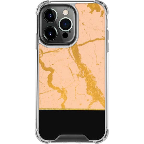 Pink Gold and Black Marble iPhone 16 Pro Clear Case